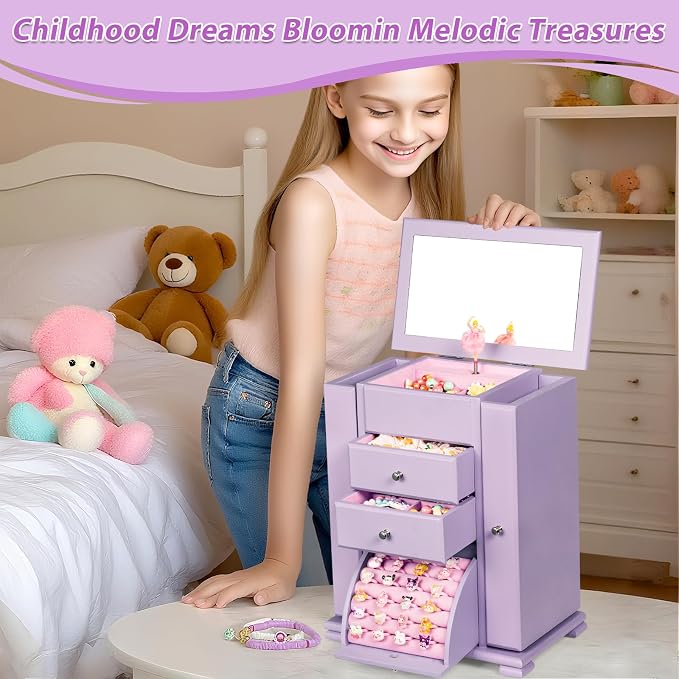 Emfogo Musical Jewelry Box for Girls, Large Kid Music Box - Image 6