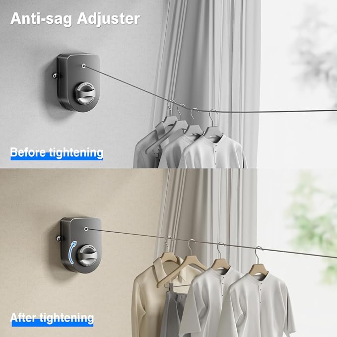 Mustorn Retractable Clothesline Indoor, Non-Sagging Outdoor Clothes Line - Image 3