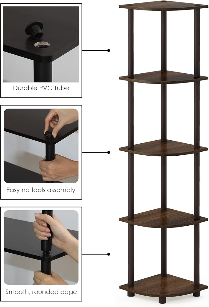 Furinno TURN-N-TUBE Corner Shelf, 5-Tier Corner Bookshelf, Open Storage Shelves - Image 6