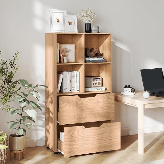 GOFLAME 4-Tier Bookcase with 2 Drawers, 51” Tall Bookshelf with 4-Cube Open - Image 2