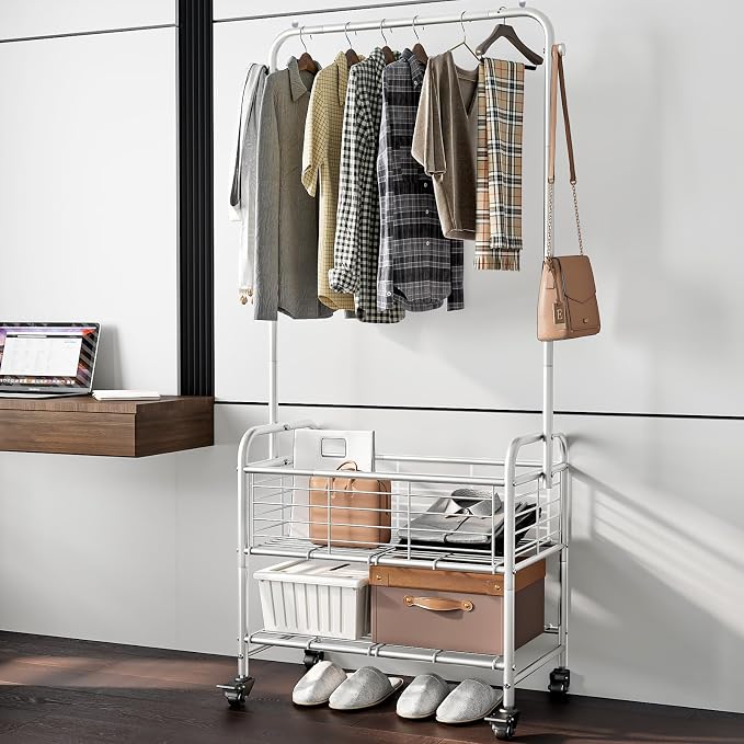 SUOERNUO Laundry Cart with Hanging Rack Rolling Laundry Hamper Sorter with - Image 4