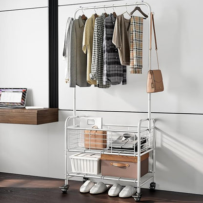SUOERNUO Laundry Cart with Hanging Rack Rolling Laundry Hamper Sorter with - Image 4