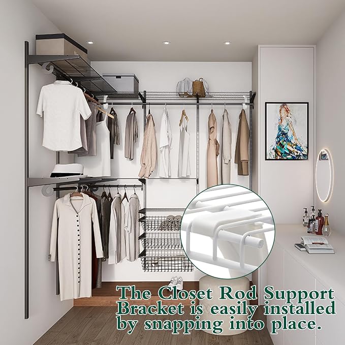 4Pcs Hanging Closet Rod Support, 3/4 Closet Shelf Rod Holder, Sturdy J-Shaped - Image 5