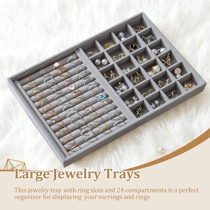Large Jewelry Organizer for Drawer Insert Velvet Stackable Jewelry Trays for - Image 2