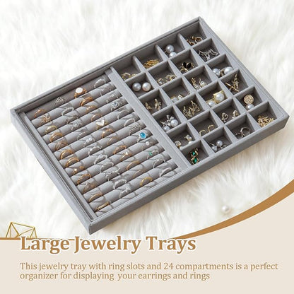 Large Jewelry Organizer for Drawer Insert Velvet Stackable Jewelry Trays for - Image 2
