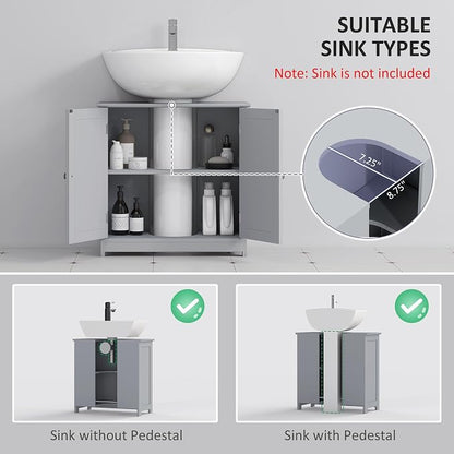 kleankin 23.5" Pedestal Sink Storage Cabinet, Freestanding Bathroom Under Sink - Image 4