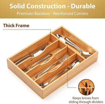 Umilife Bamboo Kitchen Drawer Organizer, 11 Inch Silverware Utensils Tray Holder - Image 3