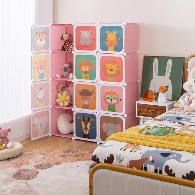 HONEY JOY Kids Wardrobe Closet, Baby Cartoon Clothes Storage Organizer - Image 2