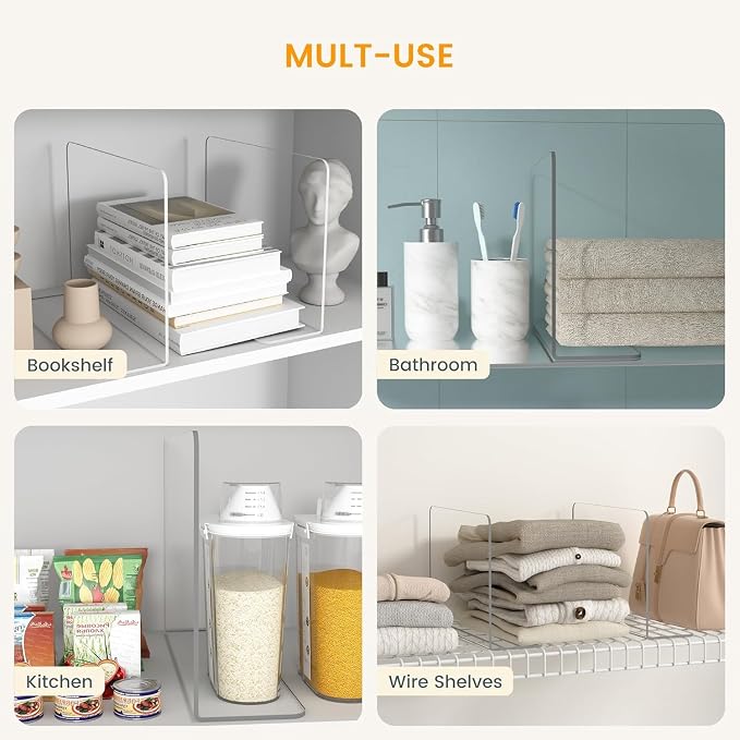 OKPOW Shelf Dividers for Closet Organization: 4 Pack Durable Clear Acrylic - Image 6