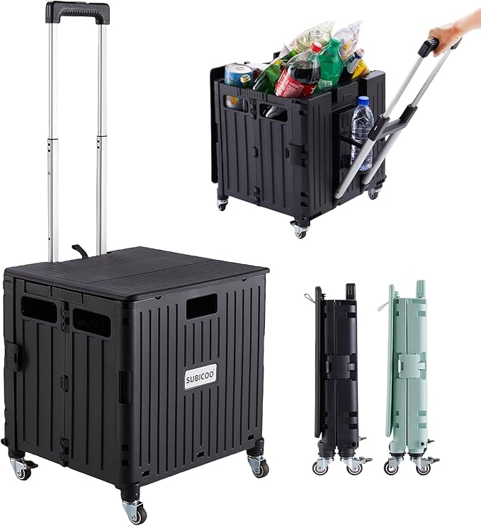 Folding Utility Cart Portable Rolling Crate Handcart Shopping Trolley by SUBICOO