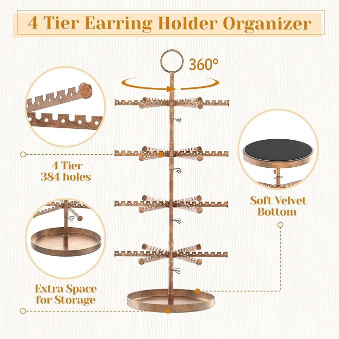 MODOWEY Rotating Earring Holder Organizer Tree Adjustable Display - Image 3