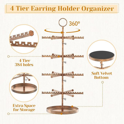MODOWEY Rotating Earring Holder Organizer Tree Adjustable Display - Image 3