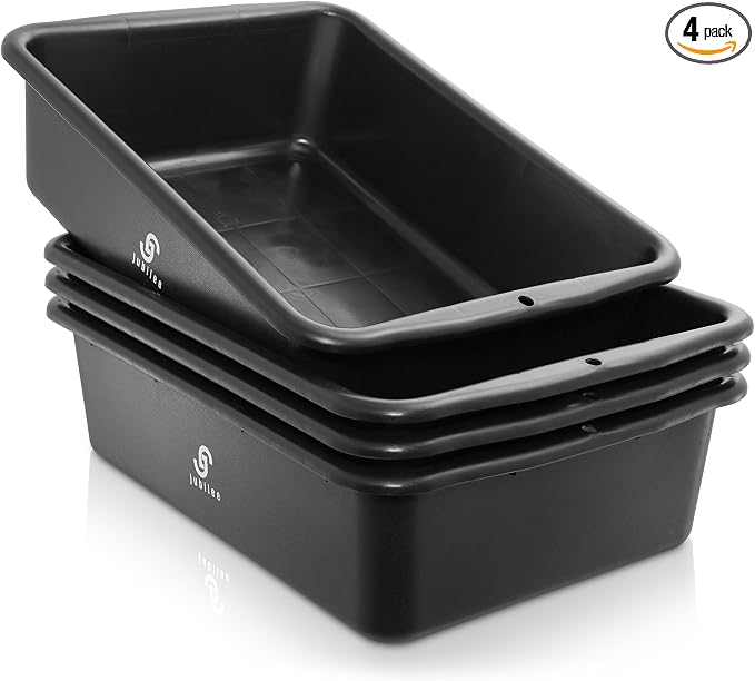 Jubilee 4-Pk Plastic Storage Bin, 20L Black Bus Utility Tub – Heavy Duty by Jubilee