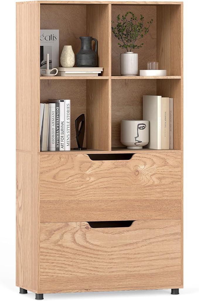 GOFLAME 4-Tier Bookcase with 2 Drawers, 51” Tall Bookshelf with 4-Cube Open by GOFLAME