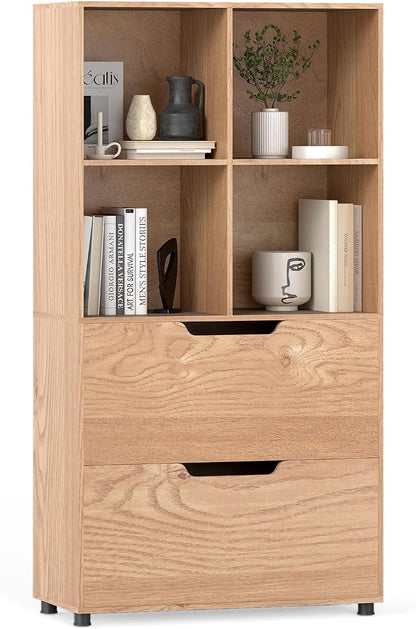 GOFLAME 4-Tier Bookcase with 2 Drawers, 51” Tall Bookshelf with 4-Cube Open by GOFLAME