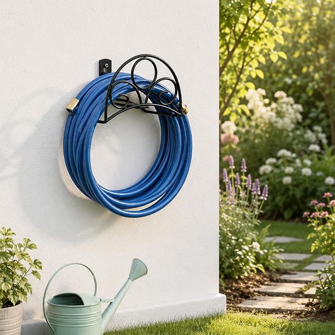 Metal Garden Hose Holder Wall Mounted Water Black Hose Holder - Image 2