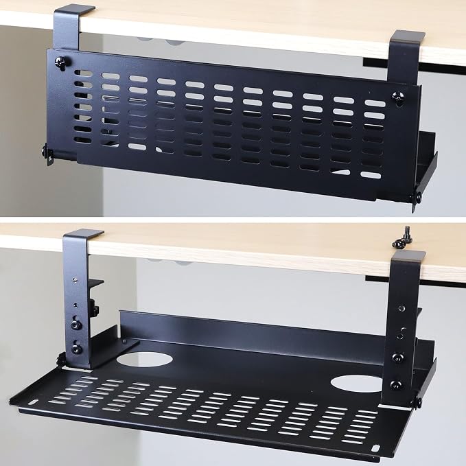 AEONS Universal Under Desk Cable Management Tray-Clamp Mount Hinged Swing by AEONS