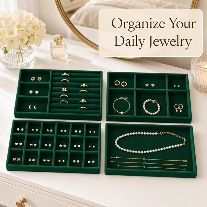 4 Pack Stackable Jewelry Organizer Tray Set - Image 2