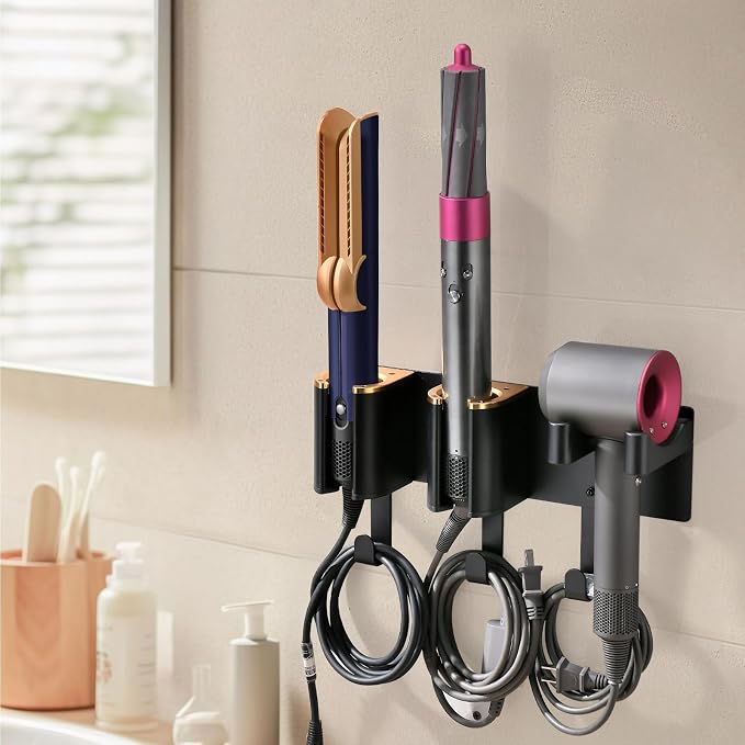 Hair Dryer Holder Wall Mount, Curling Iron Holder, 3 in 1 Hair Tool Organizer - Image 7