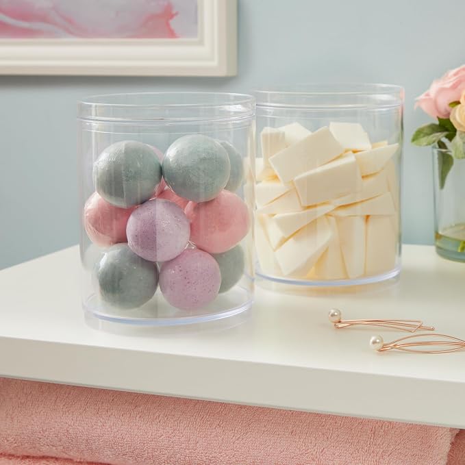 STORi Bella Tall Scrunchie Holder | Stackable Clear Plastic Container Round - Image 7
