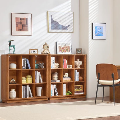 9 Cube Storage Book Shelf, Wood Floor Standing 3-Tier Cubby Bookcase - Image 5