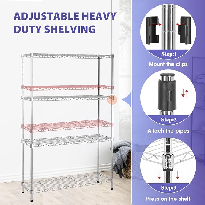 PayLessHere | 4-Tier Wire Shelf | 36"x14"x54" | Chrome | Adjustable Racks | - Image 5