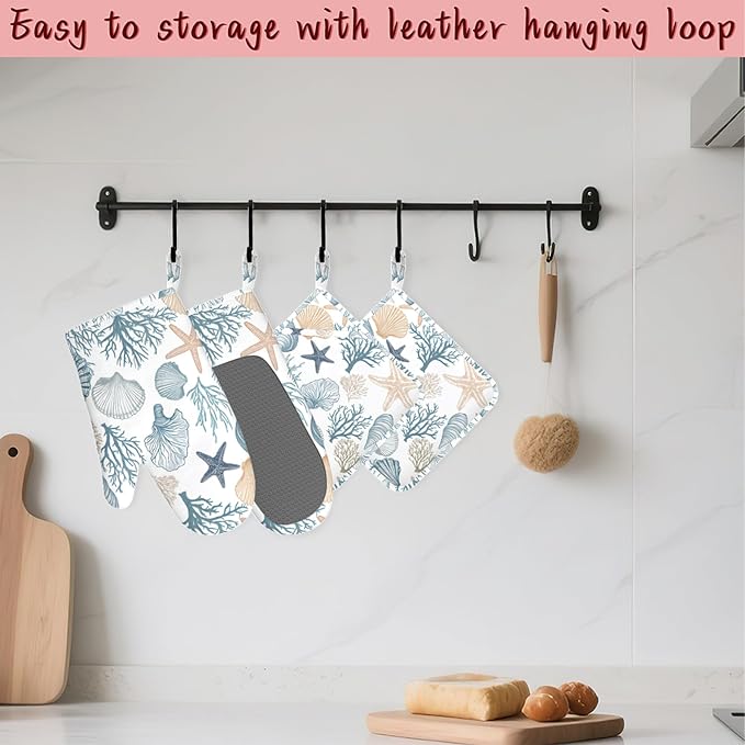 Starfish Coral Shells Ocean Silicone Oven Mitts and Pot Holders, Heat-Resistant - Image 5
