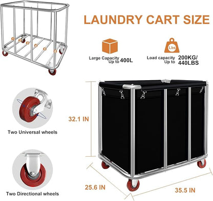 Commercial Laundry Carts with Wheels 11.35 Bushel Industrial Laundry Cart - Image 2