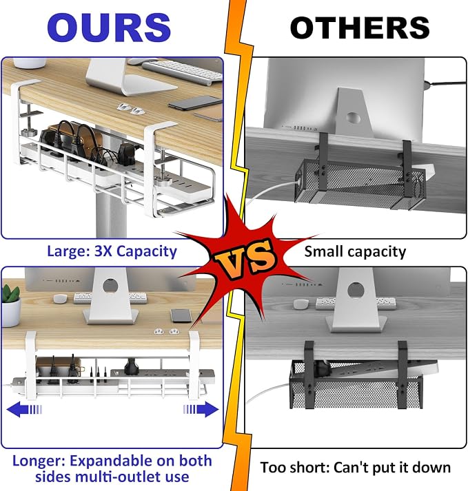 Under Desk Cable Management Tray, 31.5'' No Drill Heavy Duty Steel Cable Tray - Image 2