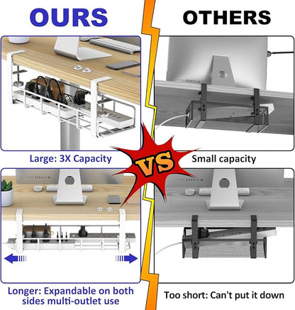 Under Desk Cable Management Tray, 31.5'' No Drill Heavy Duty Steel Cable Tray - Image 2