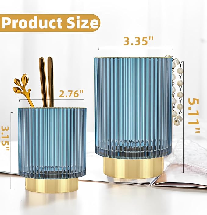 Makeup Brush Holder Organizer, Heavy Crystal Glass Brush Storage Holder - Image 4