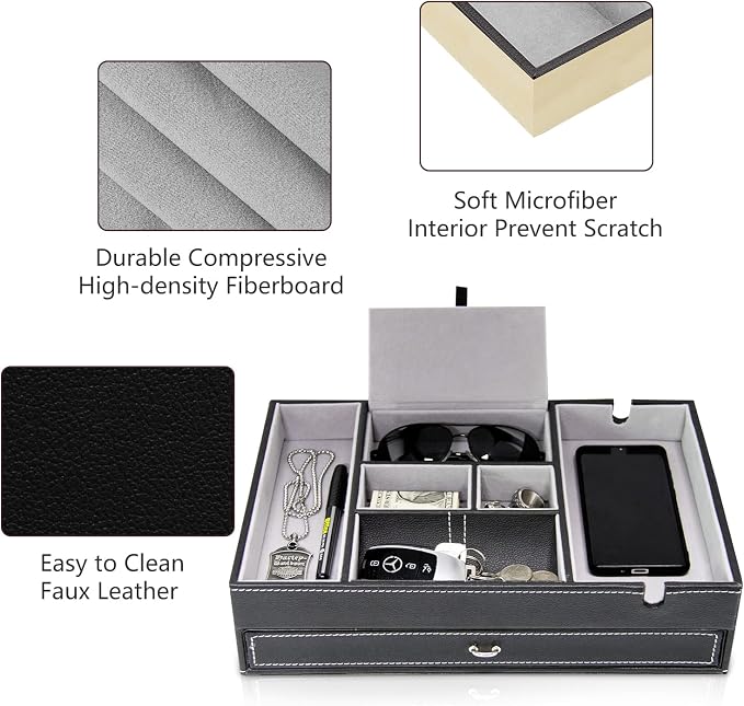 Baoyun Valet Tray for Men, 2 Layers Nightstand Organizers for Men and Women - Image 5