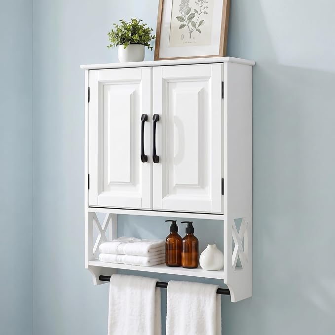 Bathroom Wall Cabinet, Adjustable Shelf & Towel Bar–Over Toilet Storage by Elnure