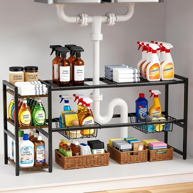 Housolution Expandable Under Sink Cabinet Organizer Rack and Storage Shelf | by Housolution