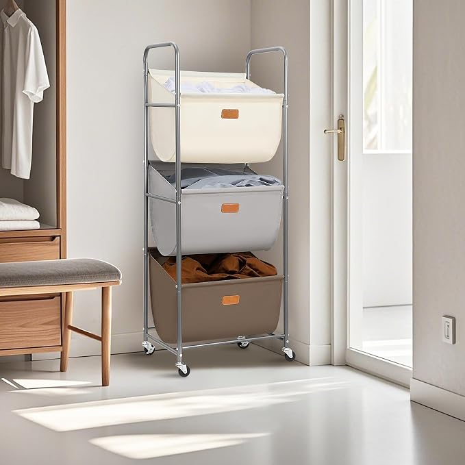 STORAGE MANIAC 120 Liters Vertical Rolling Laundry Hamper, 3 Section Laundry - Image 7