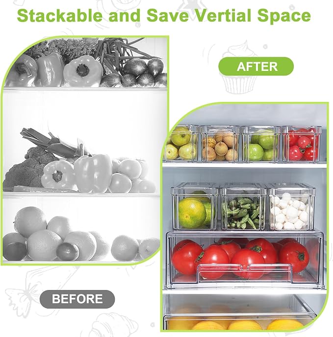 YINGRACE 10 Pack Fridge Organizer Bins, Stackable Refrigerator Organizers and - Image 4