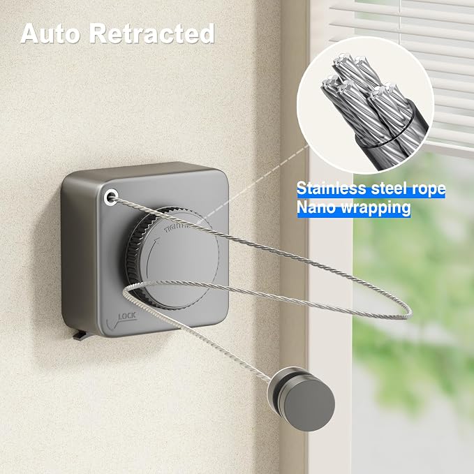 MUSTORN Retractable Clothesline Indoor, Non-Sagging Outdoor Clothes Line - Image 4