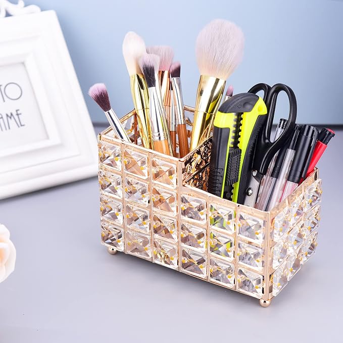 K COOL Crystal Makeup Brush Holder 2 Slot Hexagon Cosmetics Brush Eyeliner - Image 4