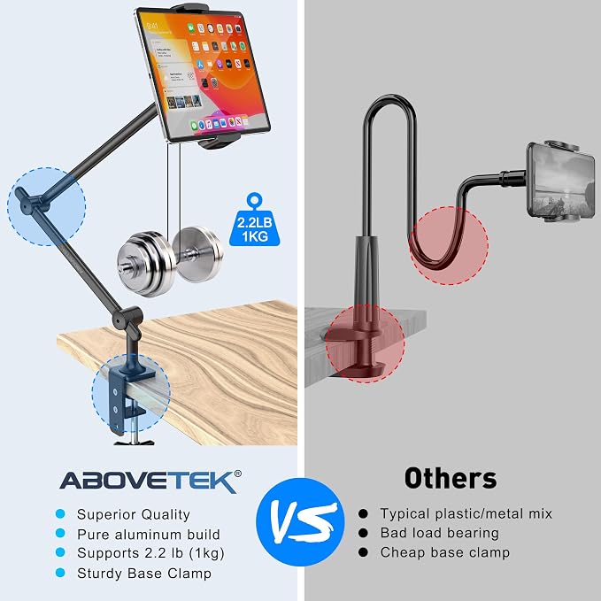 AboveTEK Tablet Stand Holder for Desk & Bed, Aluminum iPad Holder Arm - Image 7