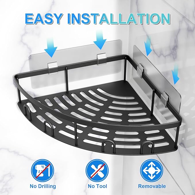 Corner Shower Caddy, 2 Pack Adhesive Bathroom Shower Corner Organizer Shelf - Image 4