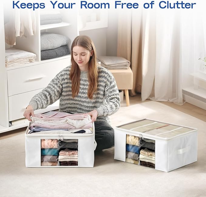 Clothes Storage Bags, Foldable Thick Fabric Blanket Storage Bags, Large Clear - Image 4
