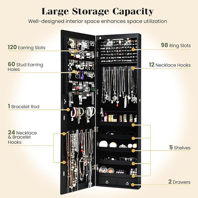 Giantex Wall Door Mounted Jewelry Armoire Cabinet - Image 4