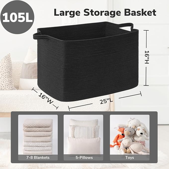 Goodpick Large Woven Storage Basket, 105L Extra Large Blanket Basket - Image 3