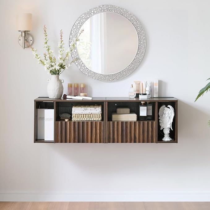 Modern Walnut Fluted Floating Nightstand - Image 7