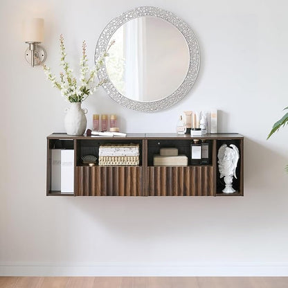 Modern Walnut Fluted Floating Nightstand - Image 7