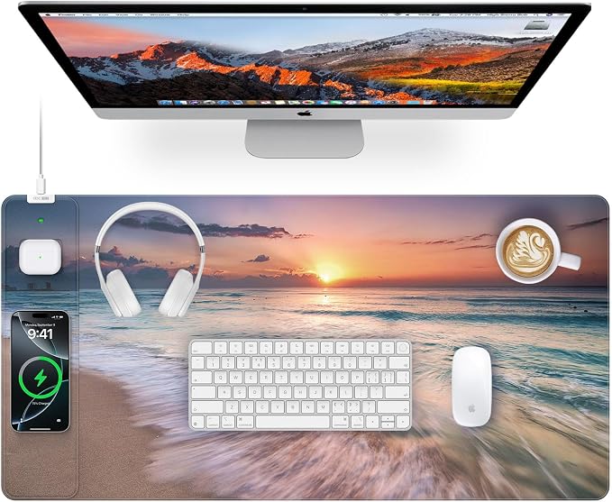 Wireless Charging Mouse Pad, 31.5"x15.8" Large Gaming Desk Mat by abcmat