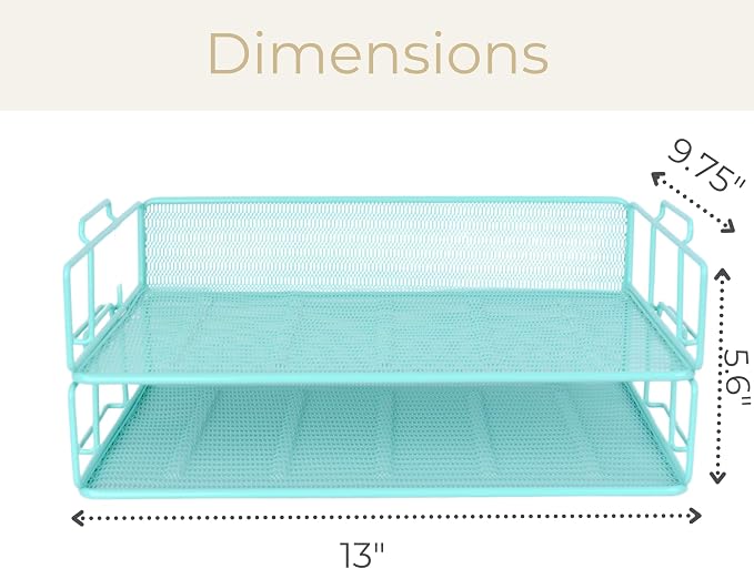 BLU MONACO Aqua Mesh Paper Tray Set of 2 | Stackable Letter Trays - Image 5