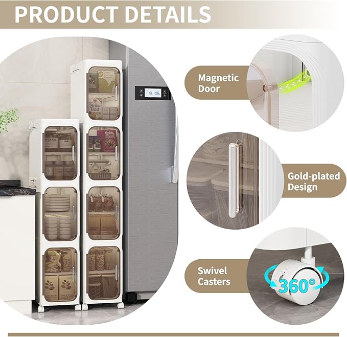 4 Tier Slim Bathroom Storage Cabinet, Foldable and Movable, ABS and PET - Image 5