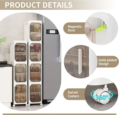 4 Tier Slim Bathroom Storage Cabinet, Foldable and Movable, ABS and PET - Image 5
