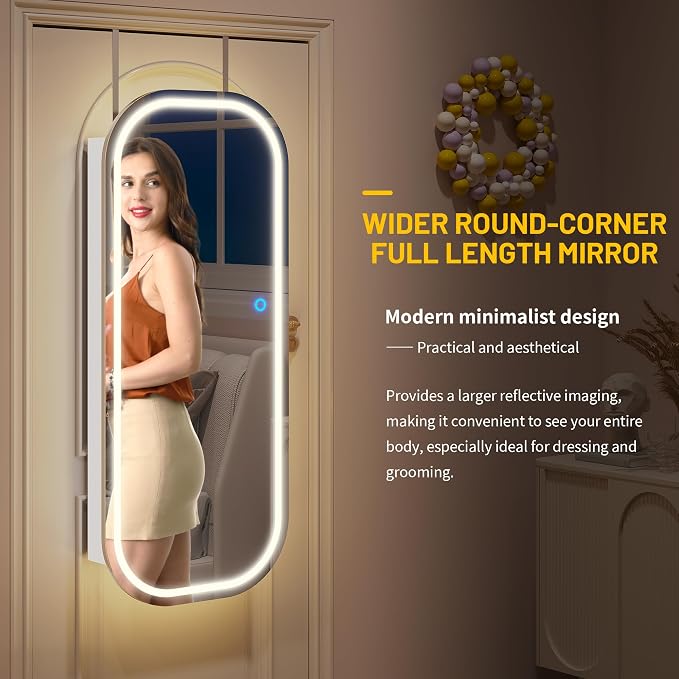 LVSOMT LED Mirror Jewelry Cabinet, Wall/Door Mount Jewelry Mirror Organizer - Image 8